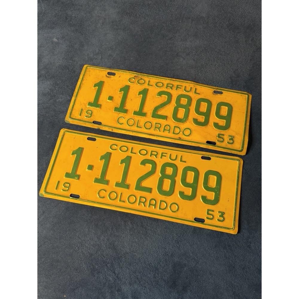Vtg 1953 Colorado License Plates Set Original Paint Colorful Colorado 1-112899